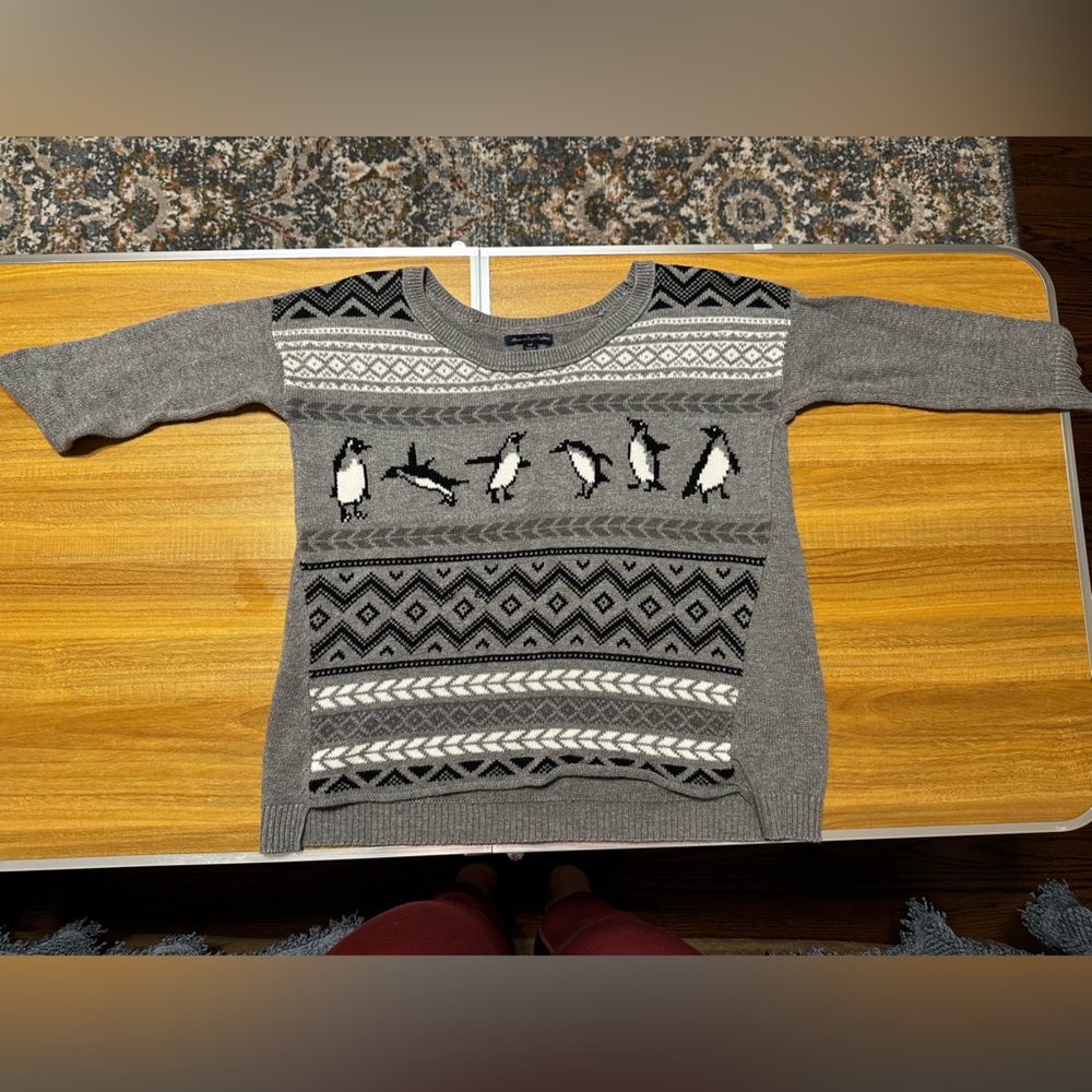 Gray Penguin Pattern Sweater